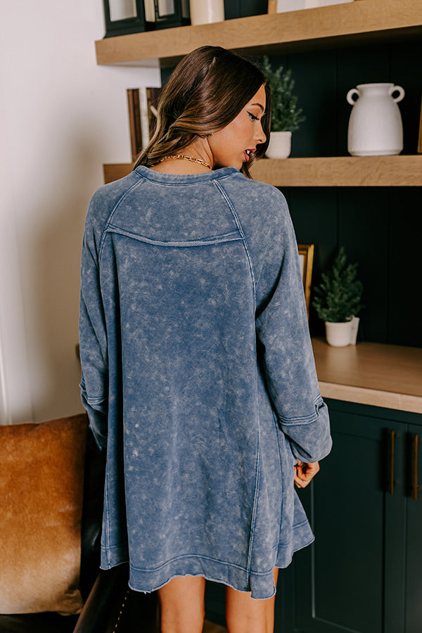 Casual Brunch Mineral Wash Mini Dress in Blue