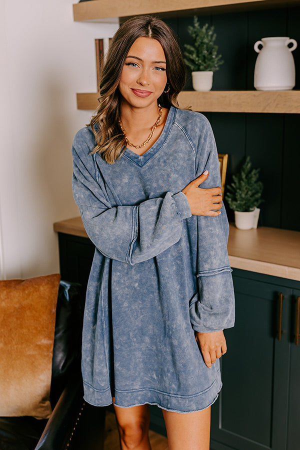 Casual Brunch Mineral Wash Mini Dress in Blue