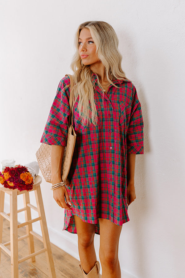 Cider Sippin' Oversized Plaid Mini Dress in Pink