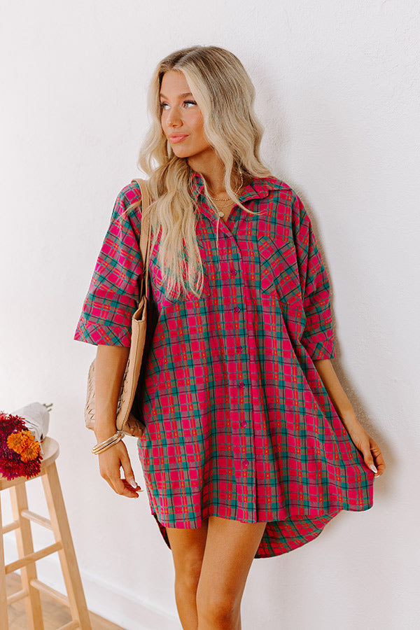 Cider Sippin' Oversized Plaid Mini Dress in Pink   