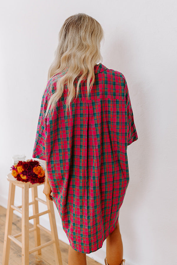 Cider Sippin' Oversized Plaid Mini Dress in Pink   