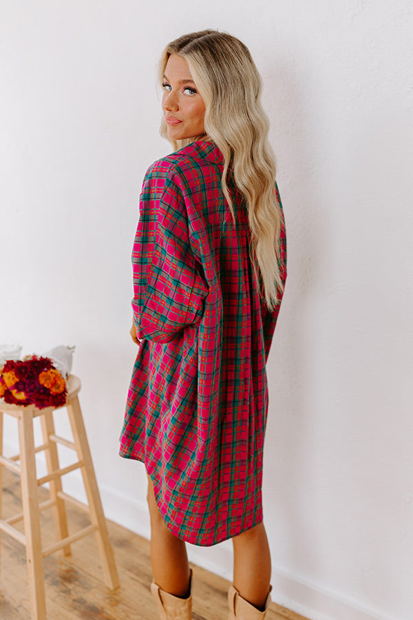 Cider Sippin' Oversized Plaid Mini Dress in Pink   