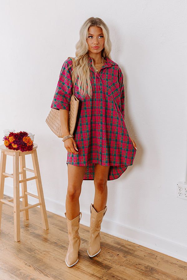 Cider Sippin' Oversized Plaid Mini Dress in Pink   