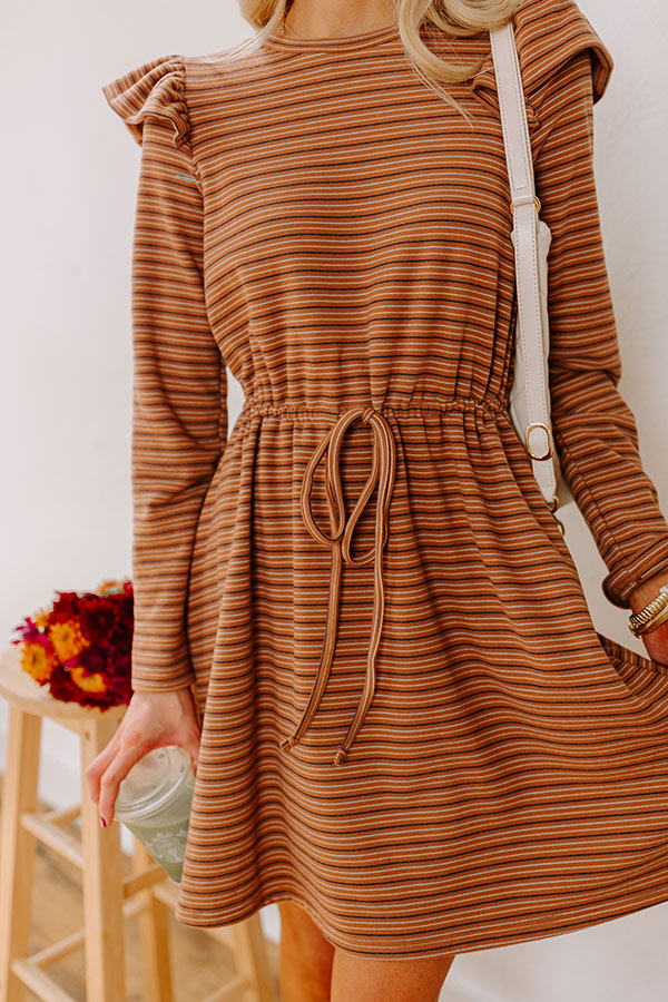 Harvest Harmony Stripe Mini Dress in Camel