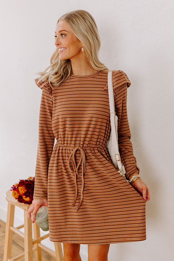 Harvest Harmony Stripe Mini Dress in Camel