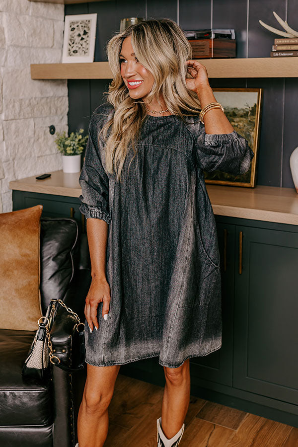 Loving Smiles Denim Mini Dress in Vintage Black