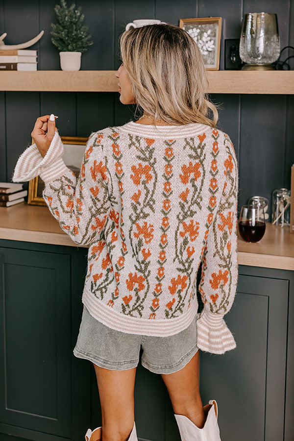 Floral Dreams Knit Sweater in Light Oatmeal