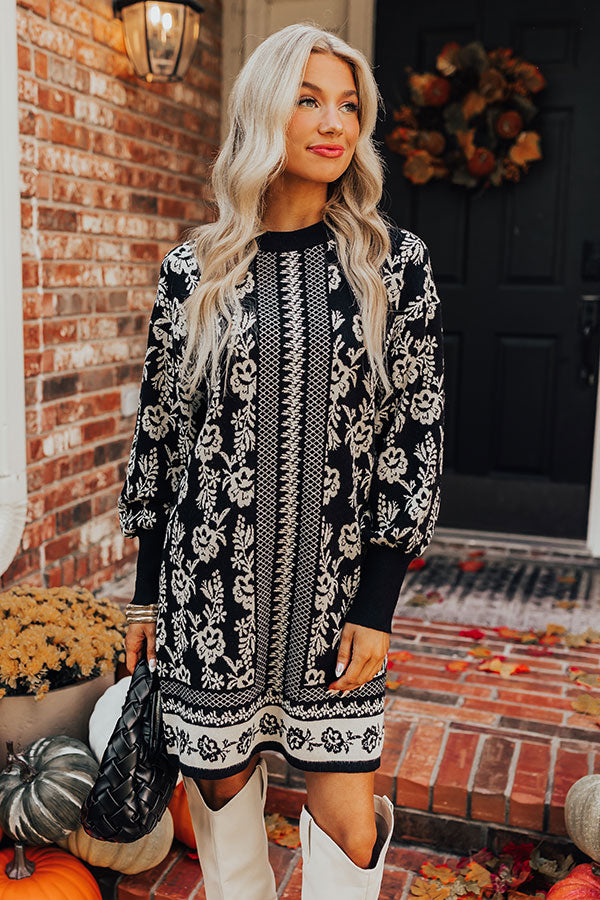 Sweetest Smile Floral Sweater Dress in Black