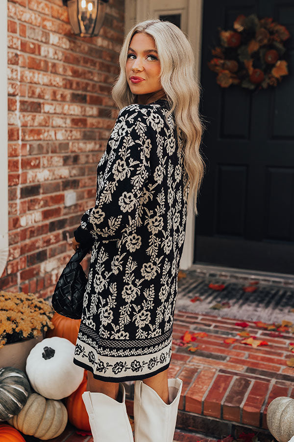 Sweetest Smile Floral Sweater Dress in Black