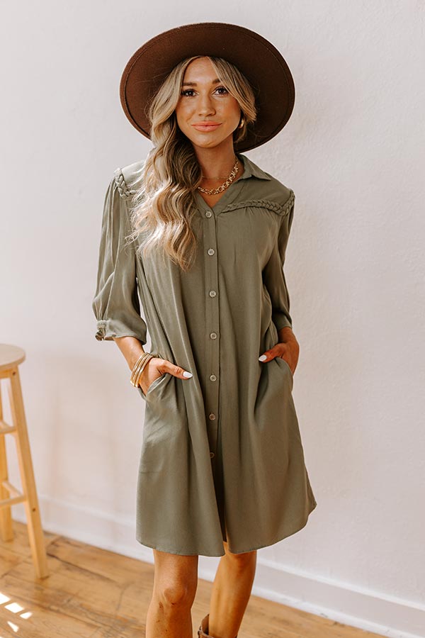 Falling Leaves Button Down Mini Dress in Olive