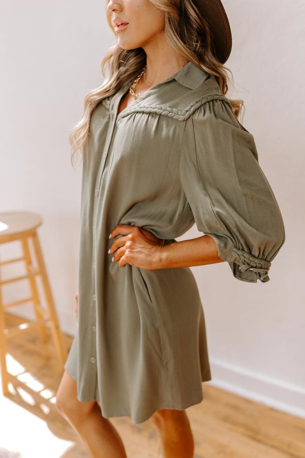 Falling Leaves Button Down Mini Dress in Olive