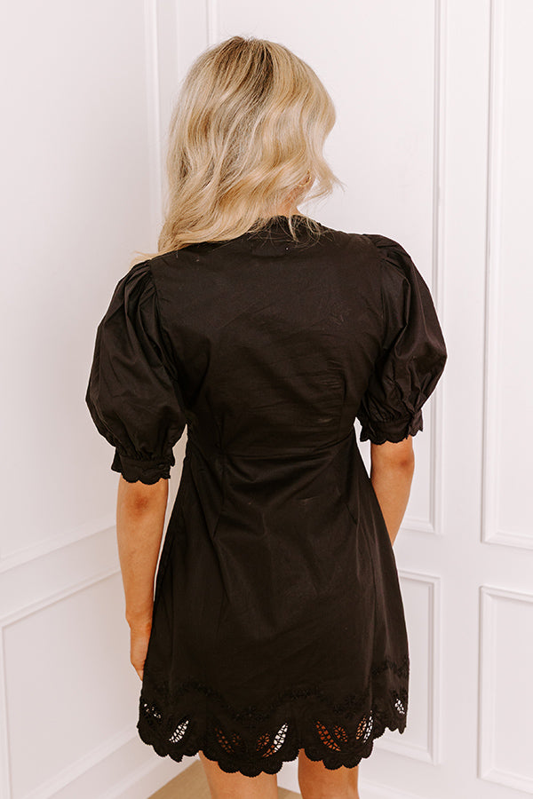 black embroidered mini dress Black Embroidered Mini Dress, Square Neck