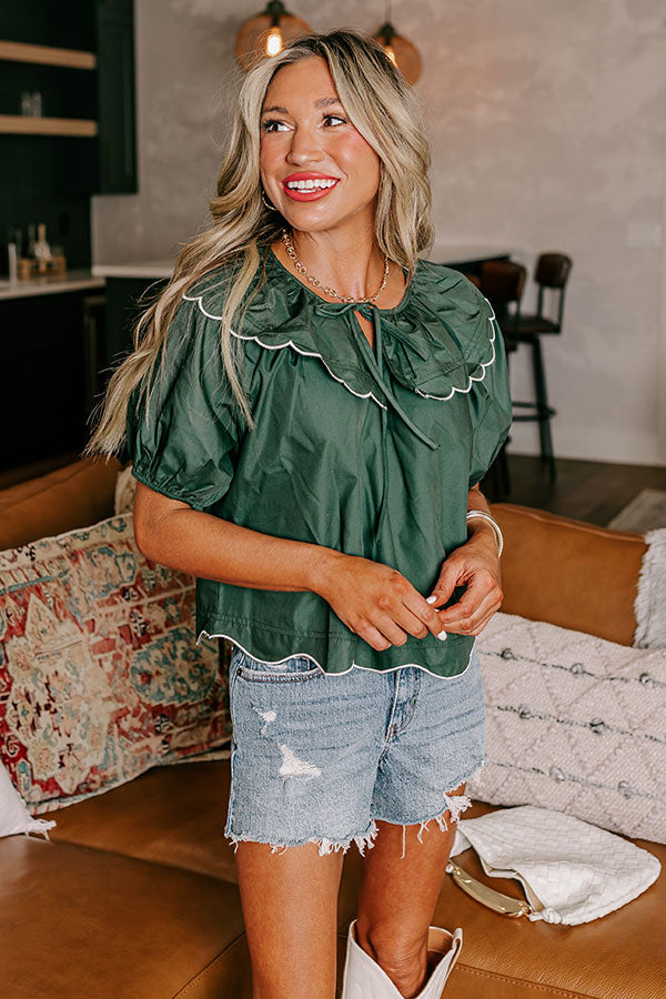 Charm and Charisma Scalloped Top in Hunter Green