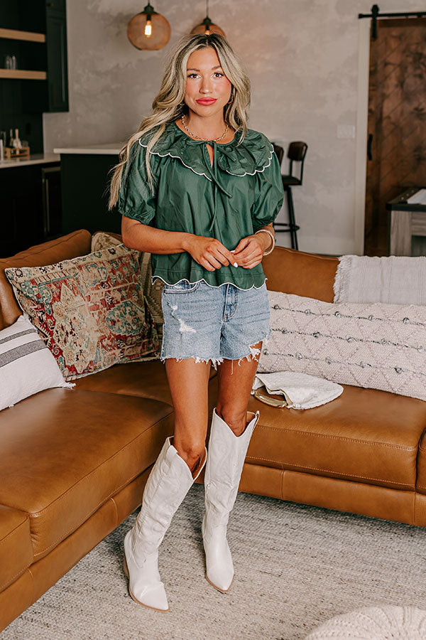 Charm and Charisma Scalloped Top in Hunter Green