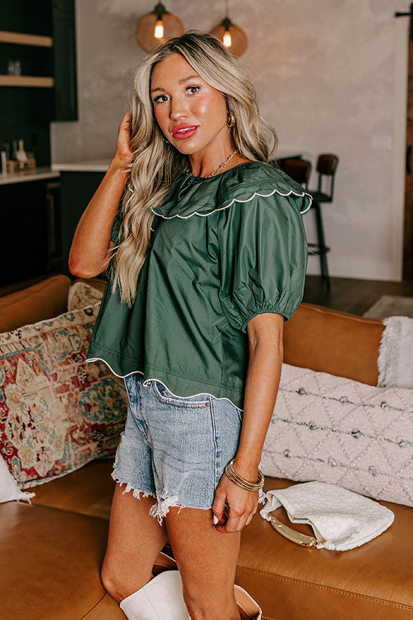 Charm and Charisma Scalloped Top in Hunter Green