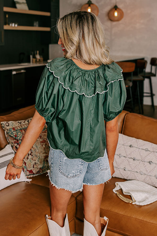 Charm and Charisma Scalloped Top in Hunter Green