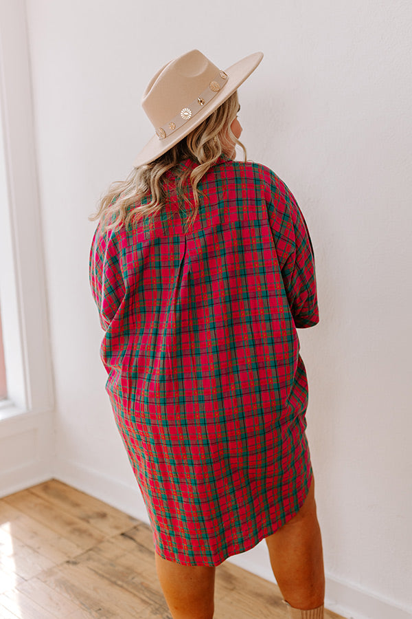 Cider Sippin' Oversized Plaid Mini Dress in Pink Curves   