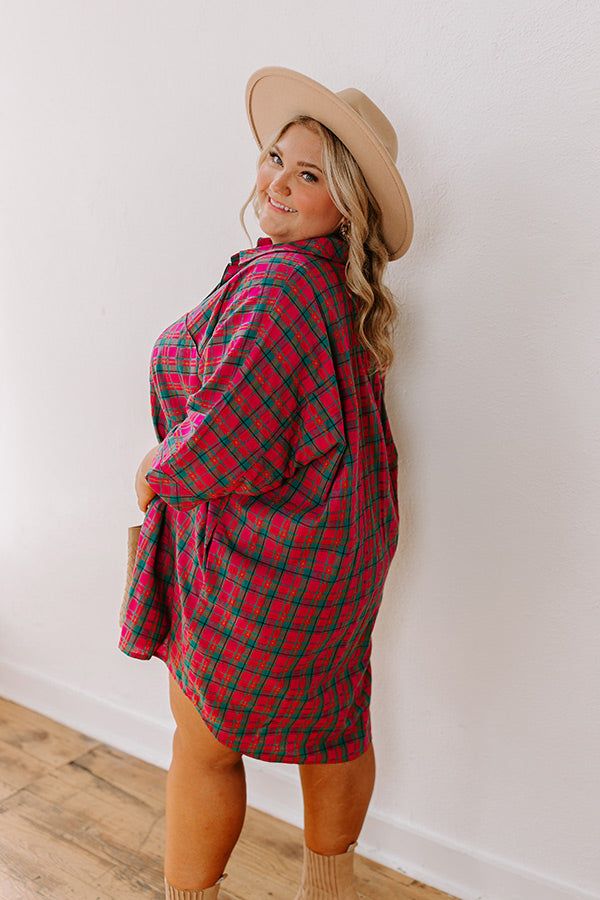 Cider Sippin' Oversized Plaid Mini Dress in Pink Curves