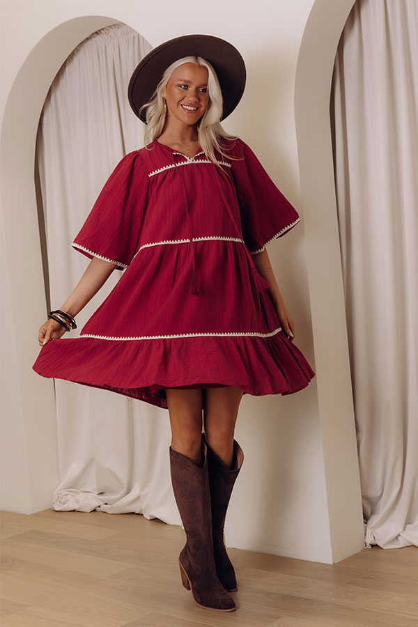 Simply Lovely Tiered Mini Dress in Wine Image - 1