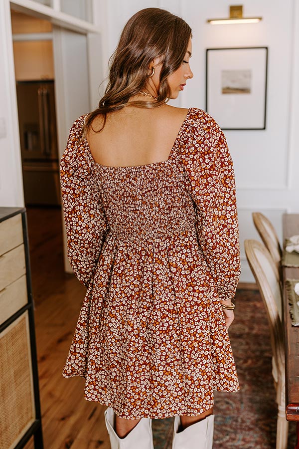 Harvest Cutie Floral Mini Dress in Dark Rust