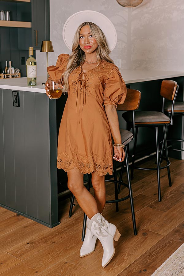 Chic Feeling Embroidered Mini Dress in Camel