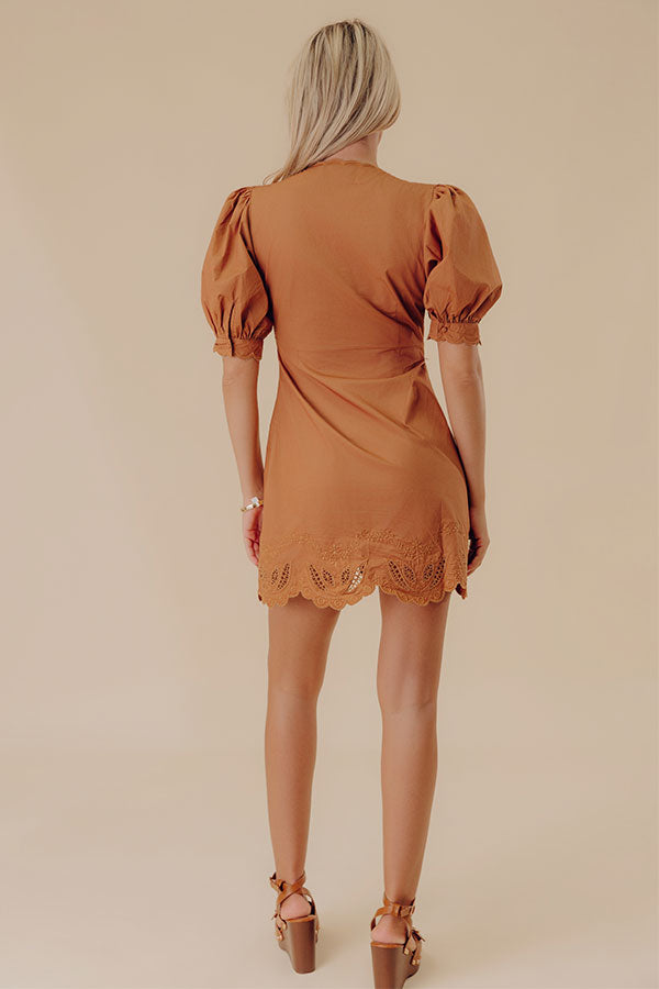 Chic Feeling Embroidered Mini Dress in Camel