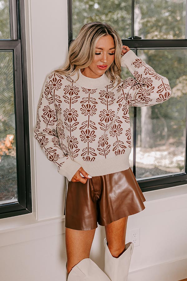 Bloom With A View Knit Sweater In Chocolate