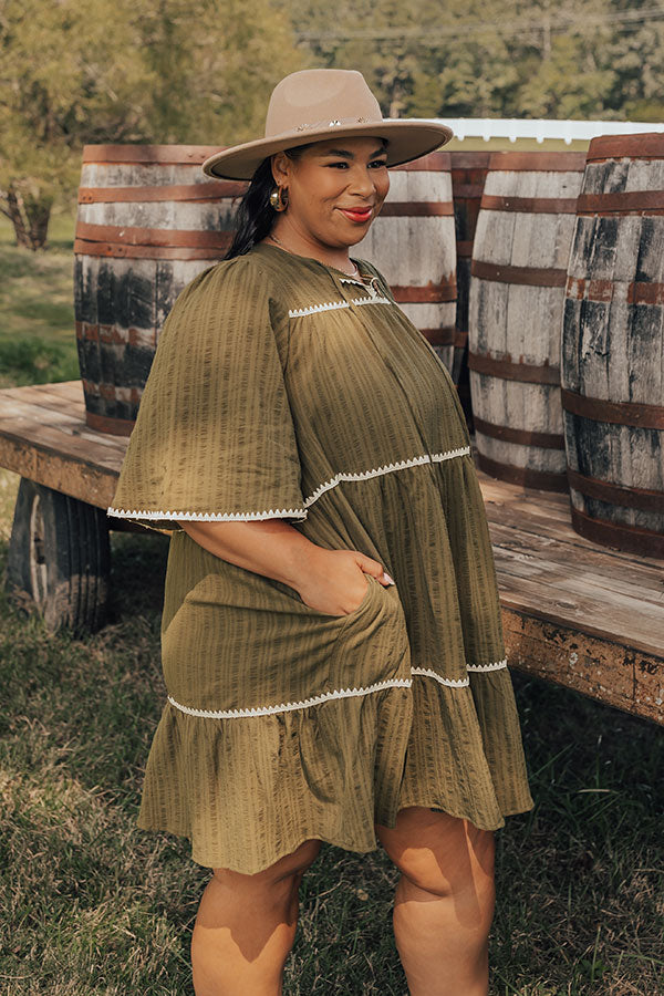 Simply Lovely Tiered Mini Dress in Olive Curves