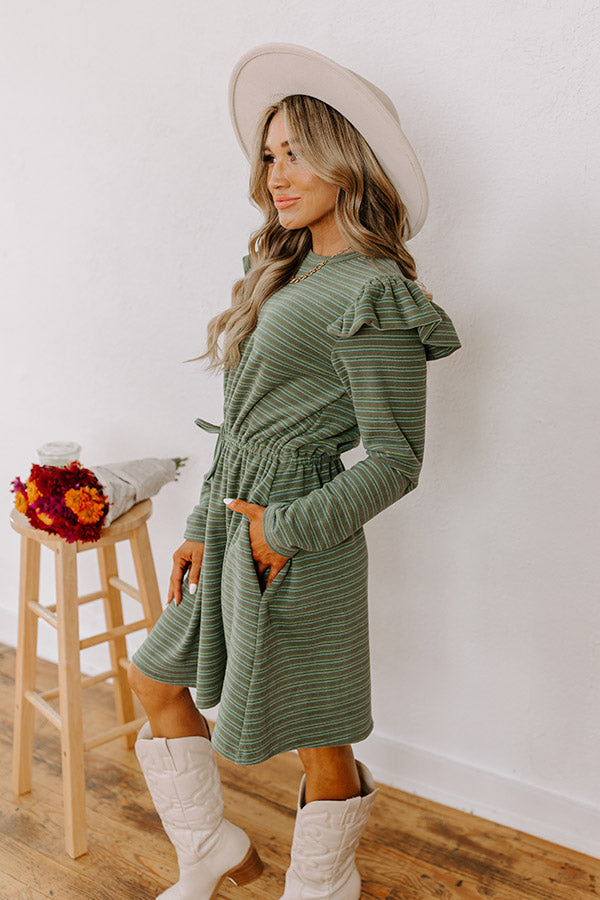 Harvest Harmony Stripe Mini Dress in Olive