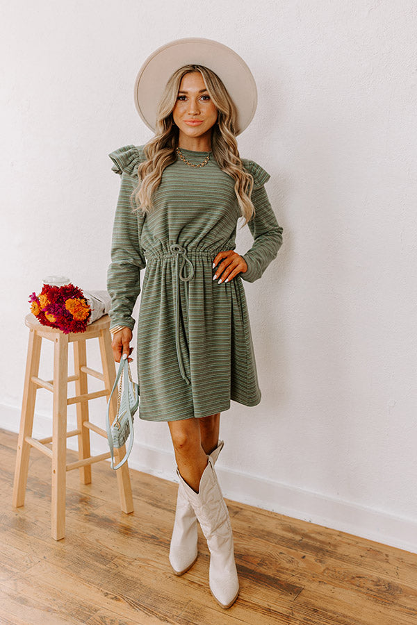 Harvest Harmony Stripe Mini Dress in Olive