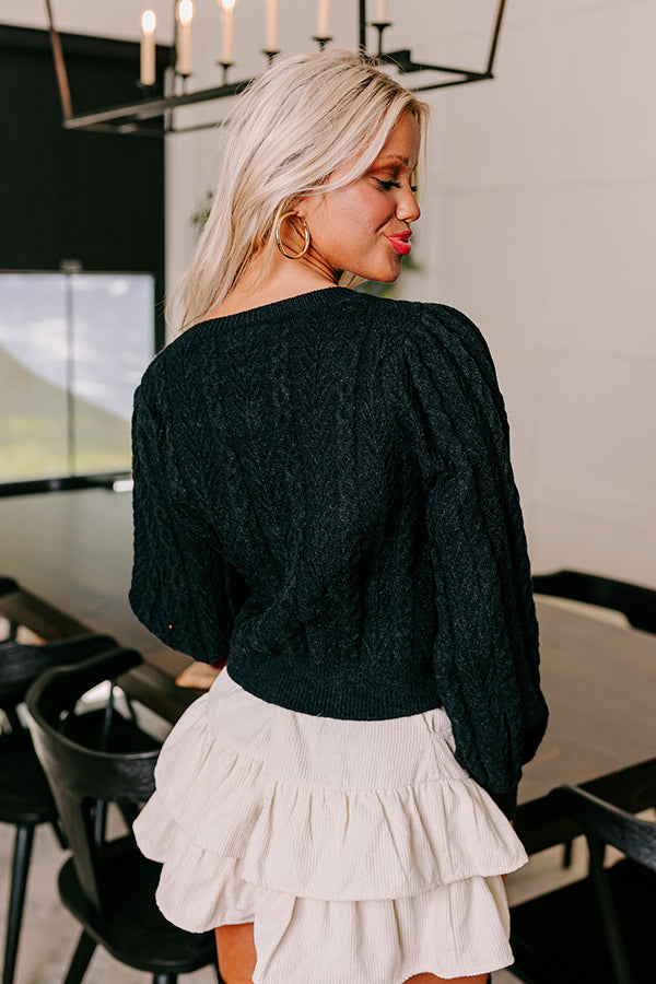 Flirty Allure Cable Knit Cardigan in Black