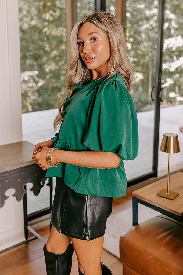 Meant For Martinis Peplum Top in Hunter Green