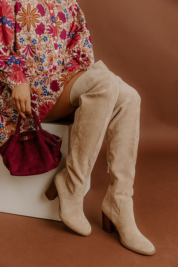 The Juliet Faux Suede Thigh High Boot in Oatmeal
