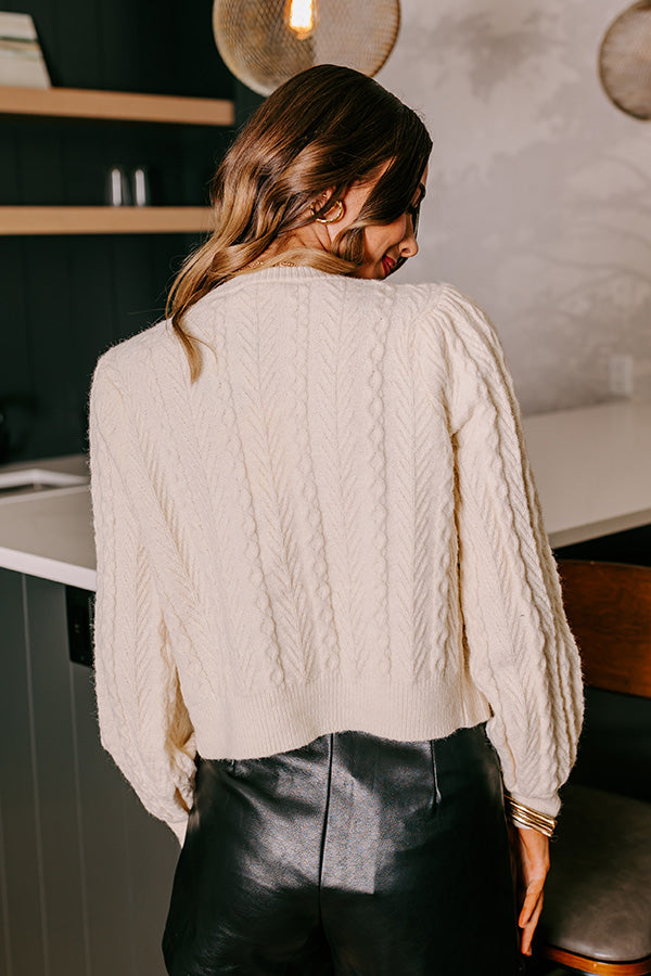 Flirty Allure Cable Knit Cardigan in Cream