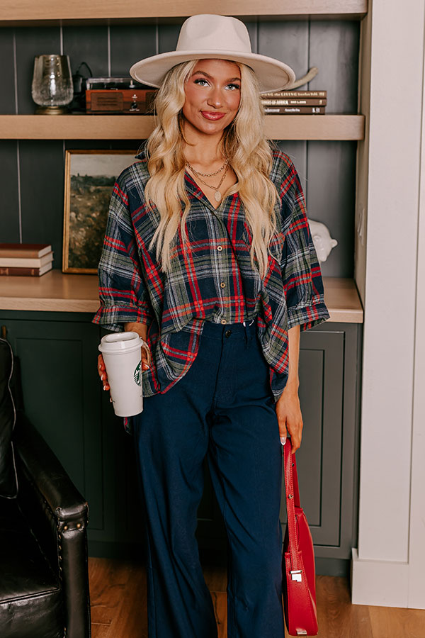 Autumn Charm Flannel Button Up in Navy