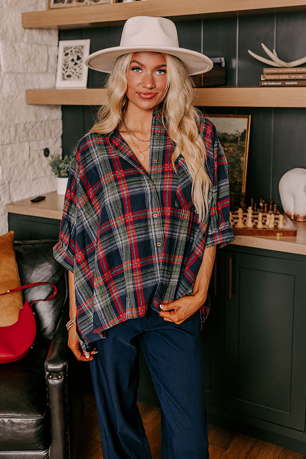 Autumn Charm Flannel Button Up in Navy