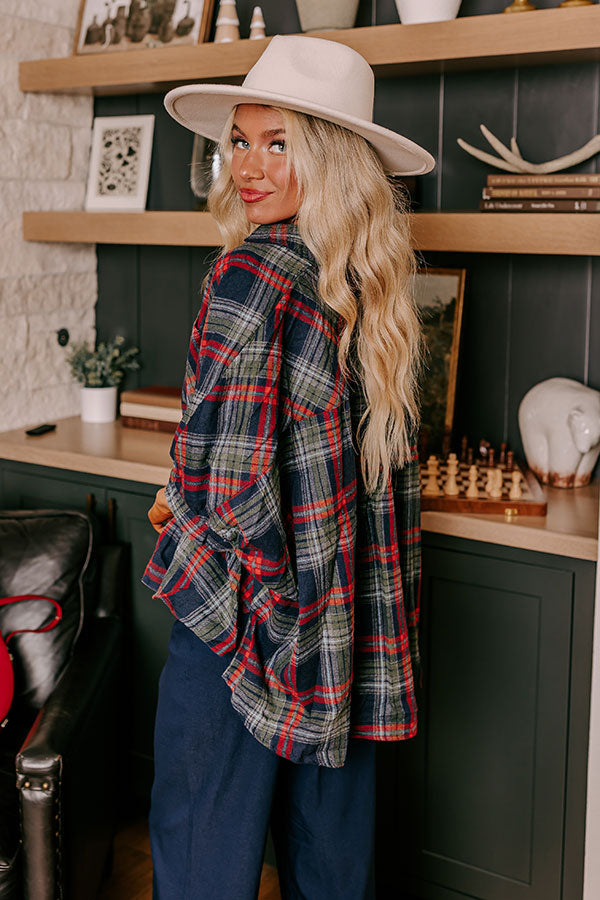 Autumn Charm Flannel Button Up in Navy