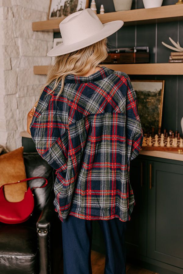 Autumn Charm Flannel Button Up in Navy