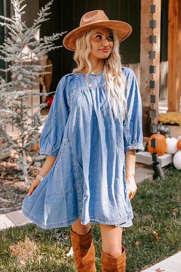 country road denim mini dress Aged Soft Wash Denim Mini Dress - Dresses