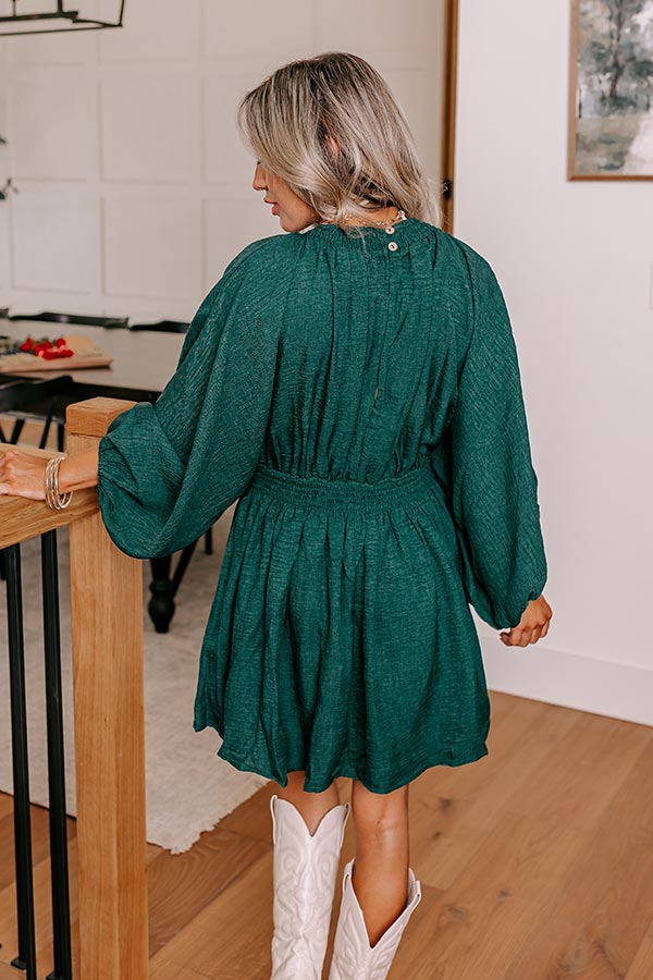 Around The Block Babydoll Dress In Hunter Green