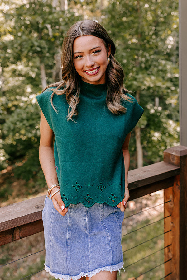 Couture Classic Eyelet Sweater Top in Hunter Green