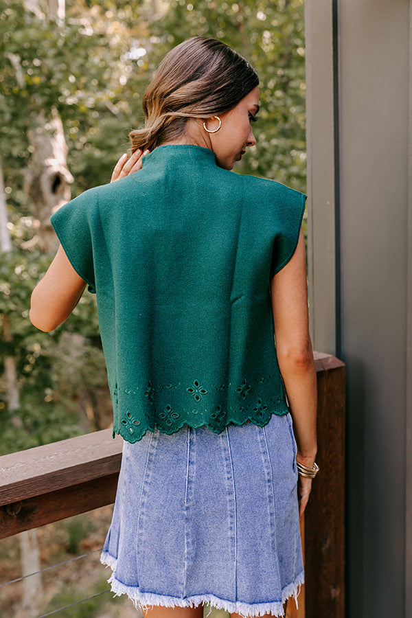 Couture Classic Eyelet Sweater Top in Hunter Green