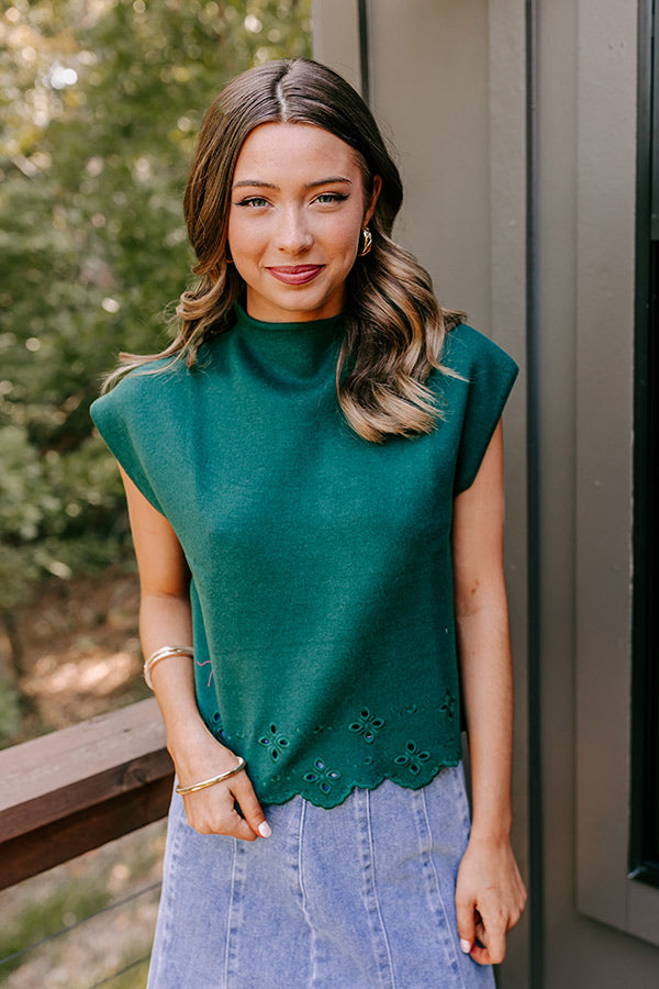 Couture Classic Eyelet Sweater Top in Hunter Green