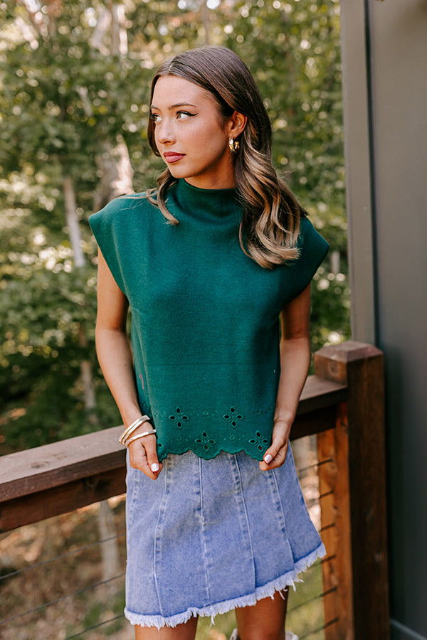 Couture Classic Eyelet Sweater Top in Hunter Green