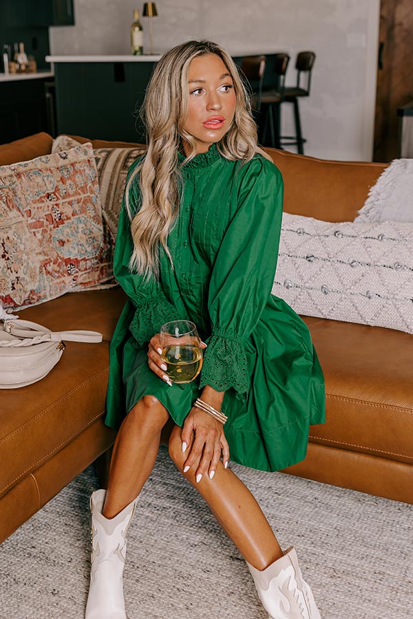 Caramel Kisses Pleated Mini Dress in Hunter Green Caramel Kisses Pleated Mini Dress in Hunter Green