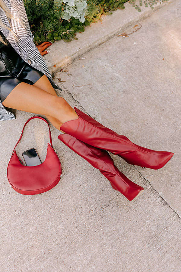 Fiora Faux Leather Knee High Boot in Crimson