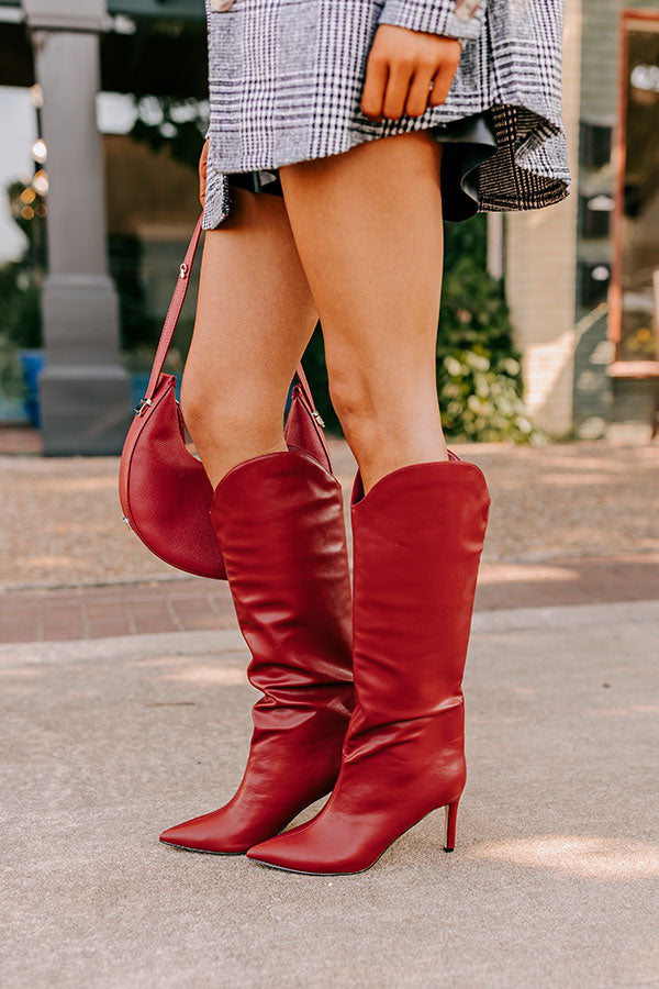 Fiora Faux Leather Knee High Boot in Crimson