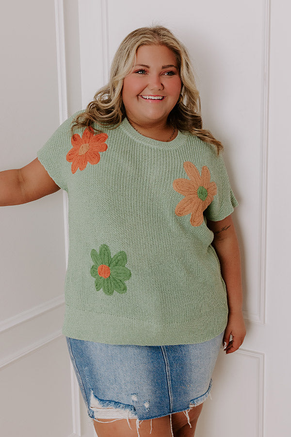 Boho Blooms Knit Top in Sage Curves