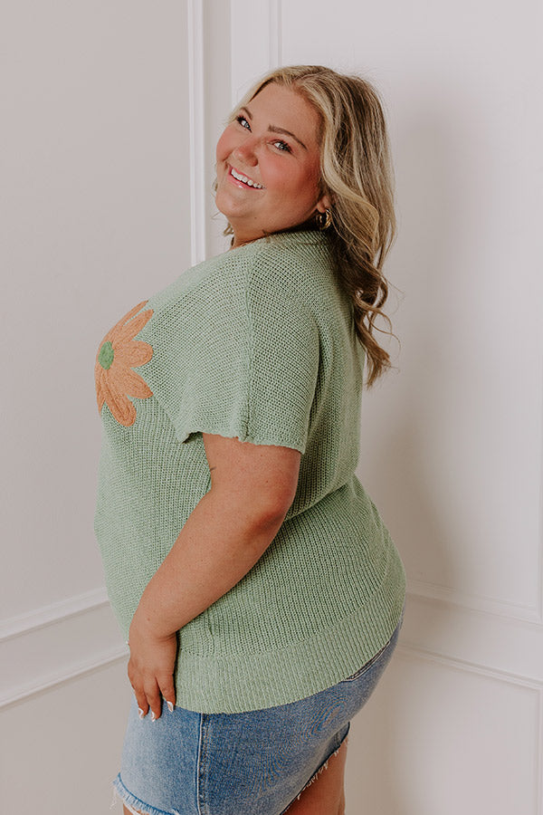 Boho Blooms Knit Top in Sage Curves