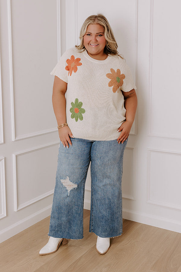 Boho Blooms Knit Top in Cream Curves